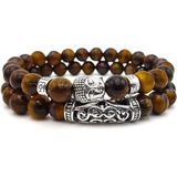 Fako Bijoux® - Buddha Natuursteen Armbanden Set - Boeddha Kralen Armbanden - Tijgeroog