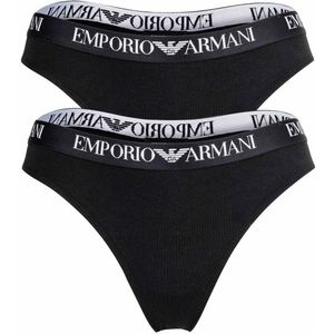 Emporio Armani - String - Zwart - 2 Pack - Katoen - Mid Waist