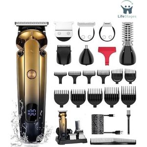 LifeStages - Tondeuse Hoofdhaar - Baardtrimmer - Haartrimmer Mannenhaar - Tondeuse Baardtrimmer Scheermesje Mannen - Haartrimmer T-vorm Tondeuse Neushaartrimmer - Lichaamshaartrimmer - Waterdicht 6 in 1