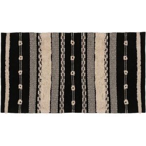 Beige en etnische zwarte rechthoek katoenen tapijt 90x150 cm - Overig - Zwart - SILUMEN