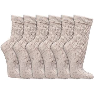 Traditionele sokken met wol | Kabelpatroon | Kleur: Beige | Maat: 39-42 / 43-46 | 6 paar