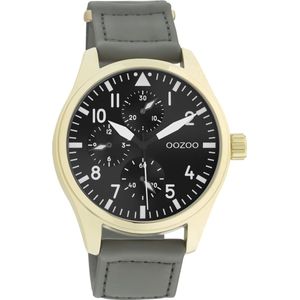 OOZOO Timpieces - goudkleurige horloge met steengrijze klittenband polsband - C11008