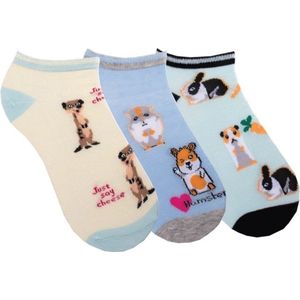 Dames sneaker sokken dieren - prijs per 3 paar - met Elastan