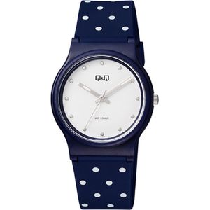 Q&Q VP46J059Y - Horloge - Sport - Analoog - Unisex - Plastic band - Rond - Bolletjes - Kunststof - Donkerblauw - Wit