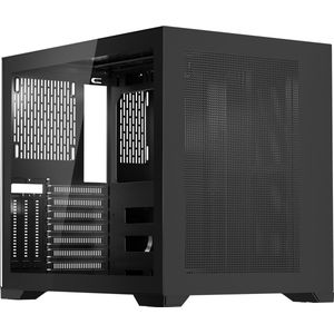 Mid-Tower Pc-Behuizing, Dual-Chamber-Ontwerp, Gehard Glazen Panelen, Magnetische Stofkap, Geschikt voor Gpu's Tot 410 Mm, Compatibel met Atx/M-Atx/Itx, Zonder Ventilator