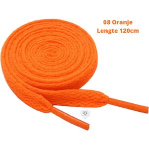 Platte schoenveters 8mm polyester neon oranje lengte 120cm - Sneaker veters