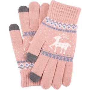 Wolle Handschoenen met Touchscreen - Kerst - Dames Licht Roze