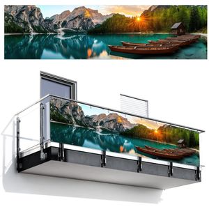 Balkonscherm 300x80 cm - Balkonposter Meer - Bergen - Zonsondergang - Boot - Balkon scherm decoratie - Balkonschermen - Balkondoek zonnescherm