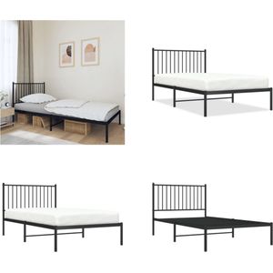 vidaXL Bedframe met hoofdbord metaal zwart 100x190 cm - Bedframe - Bedframes - Eenpersoonsbed - Bed