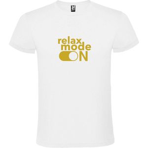 Wit T-Shirt met “ Relax Mode On “ afbeelding Goud Size XXXXXL
