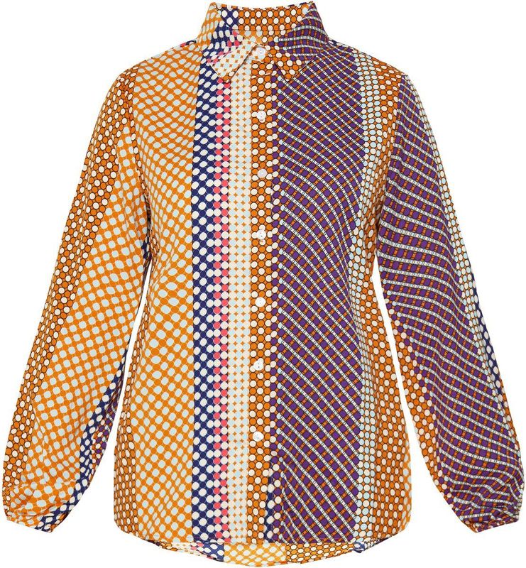 usha - Blouse - Polka Dot en Kleurblok - Regular Fit - Lange Mouwen