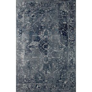 Vloerkleed Heris blauw met sierlijke motieven in het midden, vervaagde kleuren en texturen, antieke look. - Tapijt - 240 x 340 cm