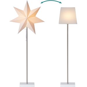 Star Trading vloerlamp met verwisselbare kap Moa vanStar Trading, 3D papieren ster kerst- of vierkante lampenkap in wit met voet van hout en metaal, decoratieve ster vloerlamp met kabelschakelaar, E14, hoogte: 82 cm