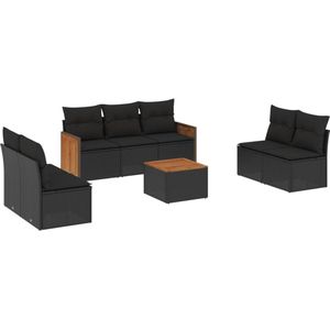 The Living Store 8-delige Loungeset met kussens poly rattan zwart - Loungeset - Lounge Set - Tuinlounge - Buitendining - Outdoor Furniture