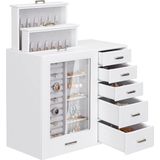 Sieradendoosje in wit met 8 laden, glazen venster voor halskettingen, ringen, armbanden, oorbellen, sieradenkoffer, sieradendoos, sieradendoosje