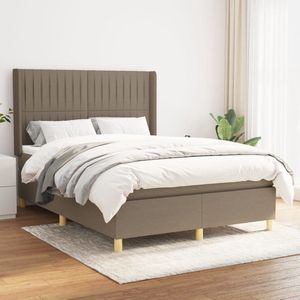The Living Store Boxspringbed - Pocketvering - Middelhard - 140 x 200 cm - Taupe en wit