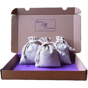 Bonheur de Provence© - 3 geurzakjes linnen met biologische lavendel - 15 gram per zakje - in luxe verpakking - geurzakje kledingkast