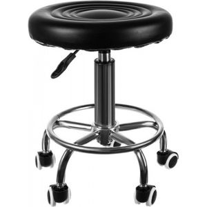 Kapperskruk - Zadelkruk - Tabouret - kappersfiets - Kapper Kruk - Salonkruk - Bureaukruk - Krukje met wielen - Bureaustoel - Salon Werkkruk - In hoogte Verstelbaar - Maximale hoogte 54 cm - Zwart