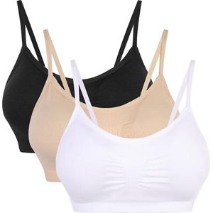 Dames ondergoed Strech Duenn Push up Yoga Sports BH Bra Top Set voor fitnesstraining bekleding 2-/3-pack - kleuren Wit+Beige+zwart - maat L