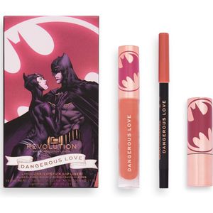 Makeup Revolution x DCâ„¢ - Dangerous Love Lip Kit - Lipstick, Lipgloss en Lipliner - zachtroze - nude - Batman & Catwoman