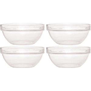 4x Glazen schaal/kom 23 cm - Sla/salade serveren - Schalen/kommen van glas - Keukenbenodigdheden