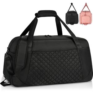Women's Sports Bag 40 L Large Travel Bag Women's Weekender Swimming Bag Training Bag with Shoe Compartment Bag for Gym Fitness Holiday Overnight Yoga Dance Duffle Bag, black