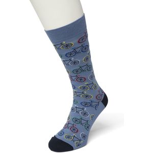 Bonnie Doon Heren Sokken met Fiets Print maat 40/46 Blauw - Thema Sokken - Fietsen - Cadeau Sokken - Word je Happy en vrolijk van - Zacht Katoen met Gladde Teennaad - Comfortabel - Perfect Cadeau - Coronet Blue - BT992103.187