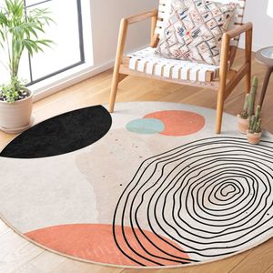 Abstract Gebied Rond Tapijt|Beige, Zwart Cirkel Boheems Tapijt|Antislip Tapijt|Boho Tapijt Decor|Woonkamer Tapijt Modern Tapijt|Luxe Tapijt