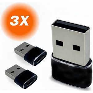 USB-A naar USB-C Adapter - Converter Hub - Zwart - 3 Stuks
