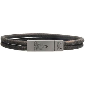 Armband Business line W7 – Buddha – RVS – vintage zwart leder