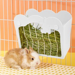 Goodivery ® Automatische Hooiruif en Voederbak voor Kleine Dieren, Konijnen, Dwergkonijnen, Cavia's (Wit)