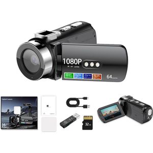 Gloovon® - Fotocamera - 1080P - 64MP - Camcorder - Digitale Camera - Fototoestel - Inclusief 32GB Micro SD-kaart - WIFI - Compact Camera - Videocamera - Ideaal voor Beginners - Zwart