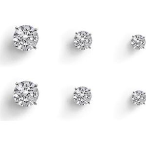 Stud Diamond Knopjes Oorbellen | Swarovski Elements | Set van 3 paar | Fashion Favorite - Transparant