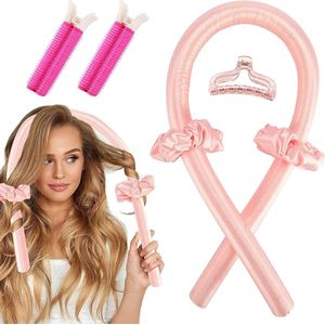 DIY Hittevrije Krullen - Nachtkrullers voor Antislip Zijde Haar - Kapselset voor Lang Halflang Haar (Roze)