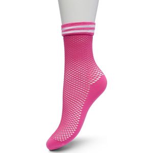Bonnie Doon Dames Fishnet Sok met Sportieve Streepboord Dichte Zool en Teen Voor Meer Draagcomfort Fel Roze 36/42 - Rekbaar Van Net Boven Enkel tot Stukje Boven Enkel te Dragen - 90% Polyamide - Fisnet - Mode - Trendy - Pink Yarrow - BP221430.321