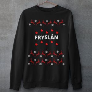 Friese Kersttrui Zwart Fryslân Rendieren - Maat 3XL - Uniseks Fit - Kerstkleding Voor Dames & Heren