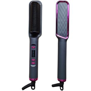 Haarborstel, stijltangkam voor dames, stijltangborstel, 4 snelheden voor snelle verwarming en dubbele spanning, grijs