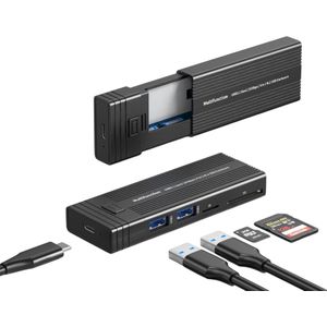 M.2 NVMe/SATA SSD Behuizing met 4-in-1 USB 3.2 Gen 2 Hub - 10Gbps Externe SSD Adapter met SD/TF Kaartlezer - Aluminium enclosure - Tot 2TB - zwart