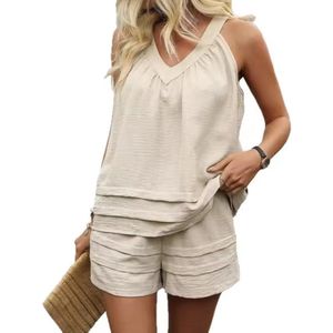 Moderne Zomer Kledingset Beige - Dames - Korte Broek - Shirt - Top - T-shirt