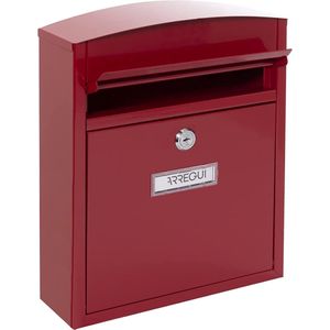Compacte brievenbus van gegalvaniseerd staal, klein (A5-post), brievenbus voor buiten, aan de muur, waterdichte brievenbus met naamplaatje, 2 sleutels, eenvoudige montage, rood