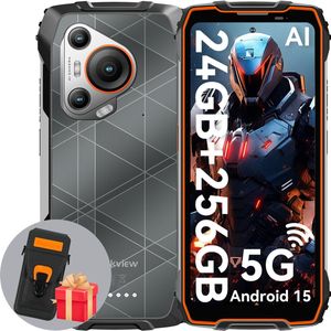 Blackview BL7000 - AI Robuuste Smartphone - 5G - 24GB RAM - 256GB ROM - Met Leren Hoesje - 6.78 inch 120Hz - Robuuste Telefoon - IP68 Waterdicht - Nachtzicht - Android 15 - NFC - GPS - Oranje