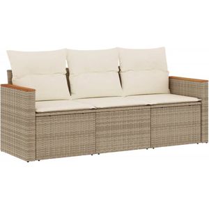 vidaXL - 3-delige - Loungeset - met - kussens - poly - rattan - beige