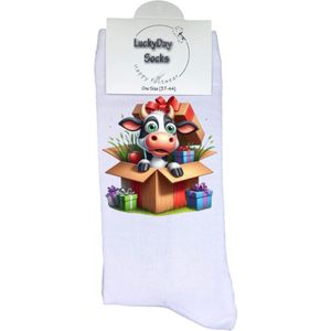 Koe - Stier - Opkikker - Grappige sokken - Valentijns cadeau - Verjaardag cadeau - Grappig - Cadeautjes - Leuke sokken - Vrolijke sokken - Kleurrijk - Schattig - Kerst Sokken - Vaderdag - Moederdag - Kerstcadeau - Socks die Happy maken - 37-44