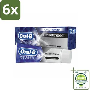 Oral-B Tandpasta 3D White Houtskool 75 ml - Voordeelverpakking - 6 stuks - Tandpasta - Whitening