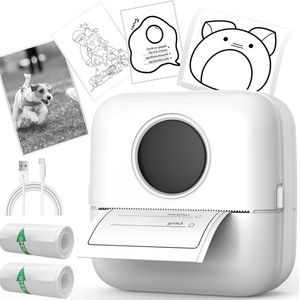 Mini thermische printer - draagbare inktloze labelprinter voor studie notities - foto's - tijdschriften - compatibel met telefoon en tablet (met 2 rollen papier)