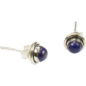 Zilveren knop oorbellen Lapis Lazuli 925 zilver