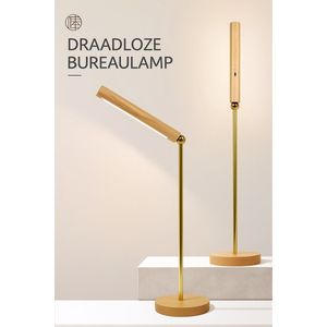 Luxe Houten LED Tafellamp / Bureaulamp – Magnetisch – Dimbaar – USB Oplaadbaar – Touchbediening – 360° Verstelbaar – Warm wit Licht – Beukenhout – Modern Design