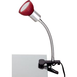 Trango LED Klemlamp 2989-012 *EASY* Tafellamp I Leeslamp I Clip Lamp met Rode Glazen Lampenkap, Klemspot I Nachtlampje I Bureaulamp incl. 1x 5 Watt GU10 3000K warm witte LED lamp