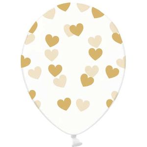 Partydeco - Ballonnen clear hartjes goud 50 stuks