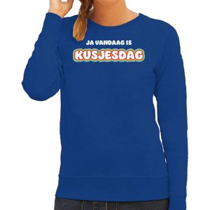 Bellatio Decorations Verkleed sweater voor dames - kusjesdag - blauw - carnaval - foute party XXL